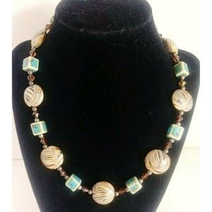 Vintage Necklace Green Cube Beads